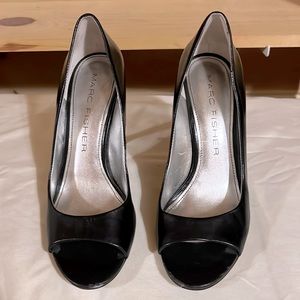 Marc Fisher, 4 inch heels, peep toe, black